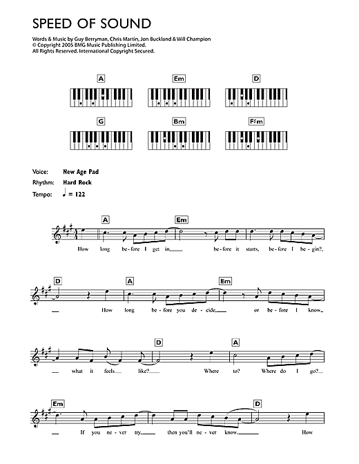 Learn to play Coldplay Speed Of Sound sheet music for Keyboard in minutes. Coldplay Speed Of Sound sheet music notes and chords. Download Printable PDF.