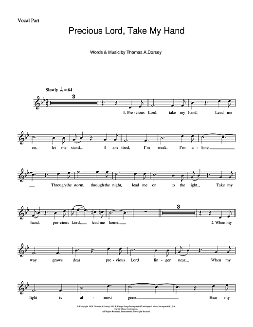 Aretha Franklin Precious Lord Take My Hand Take My Hand Precious Lord Sheet Music Notes Download Printable Pdf Score