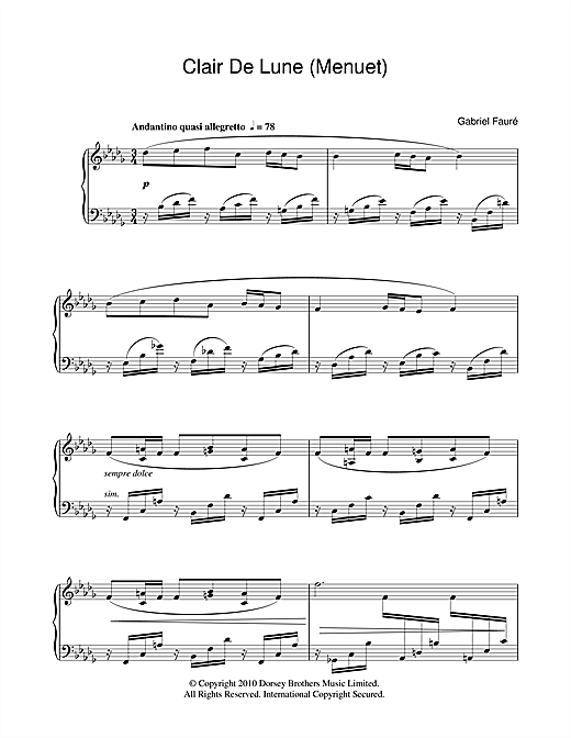 Gabriel Faure Minuet From Clair De Lune Sheet Music Notes Chords Piano Download Classical Pdf