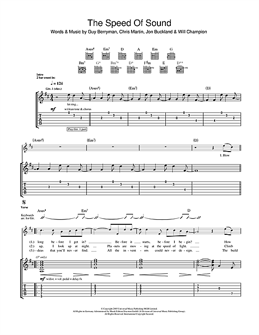 Learn to play Coldplay Speed Of Sound sheet music for Guitar Tab in minutes. Coldplay Speed Of Sound sheet music notes and chords. Download Printable PDF.