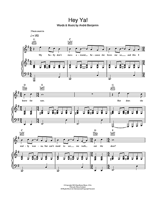 Learn to play Outkast Hey Ya! sheet music for Piano, Vocal & Guitar in minutes. Outkast Hey Ya! sheet music notes and chords. Download Printable PDF.