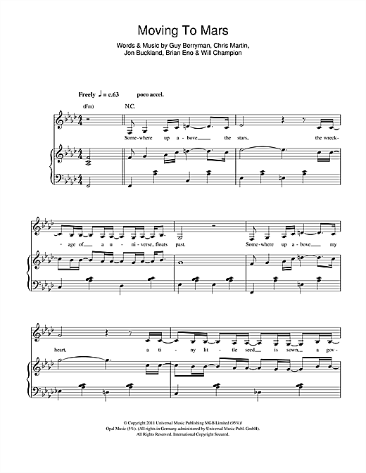 Learn to play Coldplay Moving To Mars sheet music for Piano, Vocal & Guitar (Right-Hand Melody) in minutes. Coldplay Moving To Mars sheet music notes and chords. Download Printable PDF.
