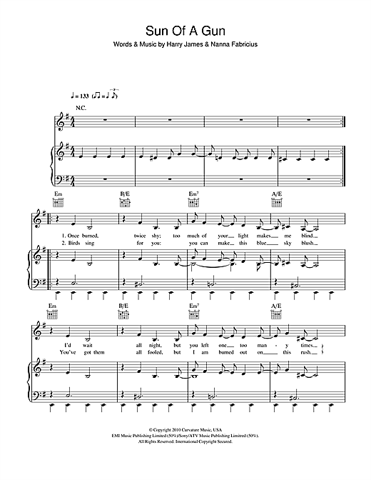 Learn to play Oh Land Sun Of A Gun sheet music for Piano, Vocal & Guitar (Right-Hand Melody) in minutes. Oh Land Sun Of A Gun sheet music notes and chords. Download Printable PDF.