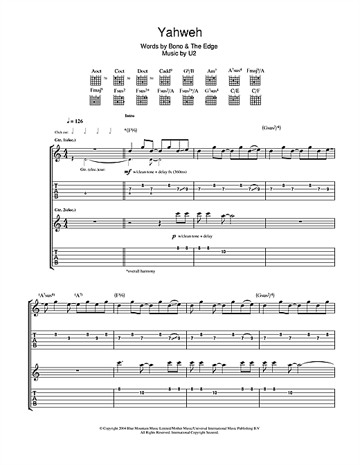 Learn to play U2 Yahweh sheet music for Guitar Tab in minutes. U2 Yahweh sheet music notes and chords. Download Printable PDF.