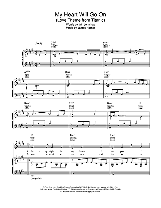 Learn to play Celine Dion My Heart Will Go On (Love Theme from Titanic) sheet music for Piano, Vocal & Guitar in minutes. Celine Dion My Heart Will Go On (Love Theme from Titanic) sheet music notes and chords. Download Printable PDF.