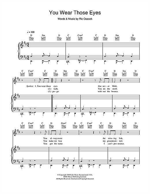 Learn to play The Cars You Wear Those Eyes sheet music for Piano, Vocal & Guitar in minutes. The Cars You Wear Those Eyes sheet music notes and chords. Download Printable PDF.