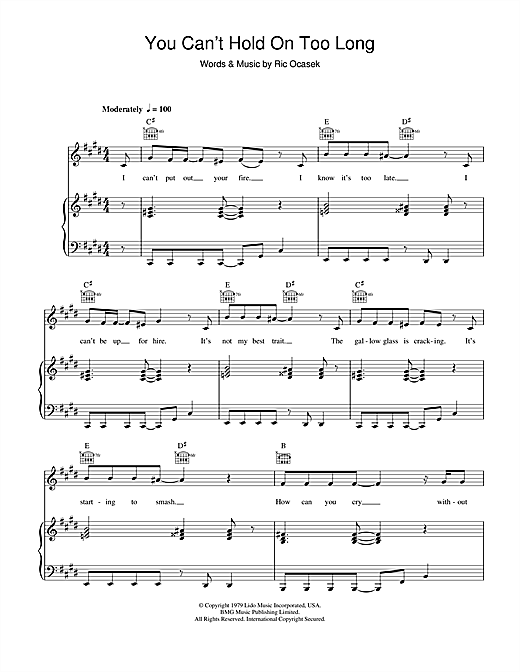 Learn to play The Cars You Can't Hold On Too Long sheet music for Piano, Vocal & Guitar in minutes. The Cars You Can't Hold On Too Long sheet music notes and chords. Download Printable PDF.