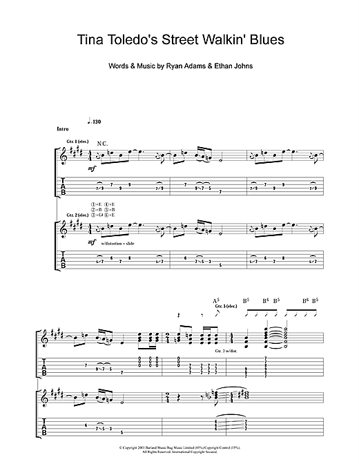 Learn to play Ryan Adams Tina Toledo's Street Walkin' Blues sheet music for Guitar Tab in minutes. Ryan Adams Tina Toledo's Street Walkin' Blues sheet music notes and chords. Download Printable PDF.