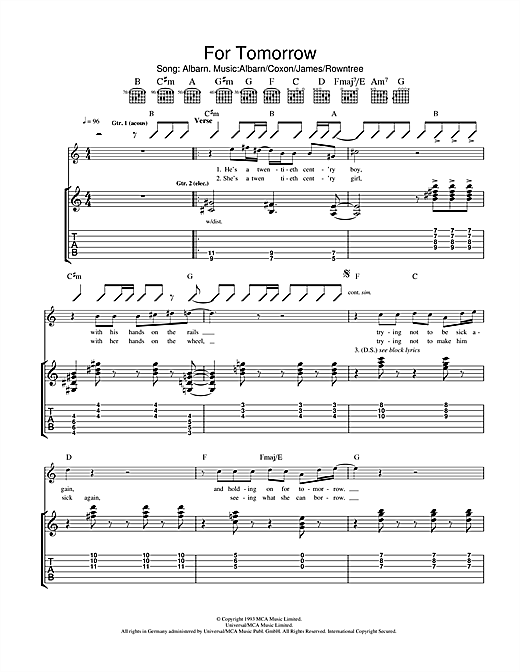 Learn to play Blur For Tomorrow sheet music for Guitar Tab in minutes. Blur For Tomorrow sheet music notes and chords. Download Printable PDF.