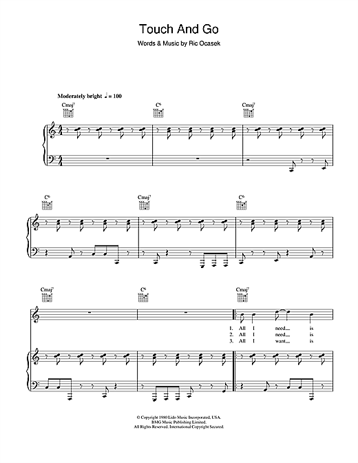 Learn to play The Cars Touch And Go sheet music for Piano, Vocal & Guitar in minutes. The Cars Touch And Go sheet music notes and chords. Download Printable PDF.