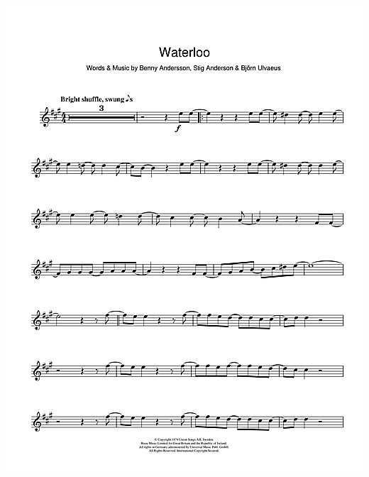 Learn to play ABBA Waterloo sheet music for Alto Saxophone in minutes. ABBA Waterloo sheet music notes and chords. Download Printable PDF.