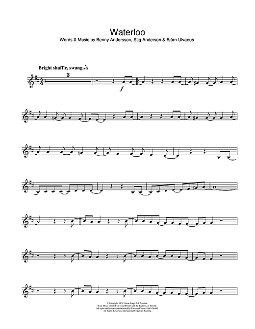 Learn to play ABBA Waterloo sheet music for Clarinet in minutes. ABBA Waterloo sheet music notes and chords. Download Printable PDF.