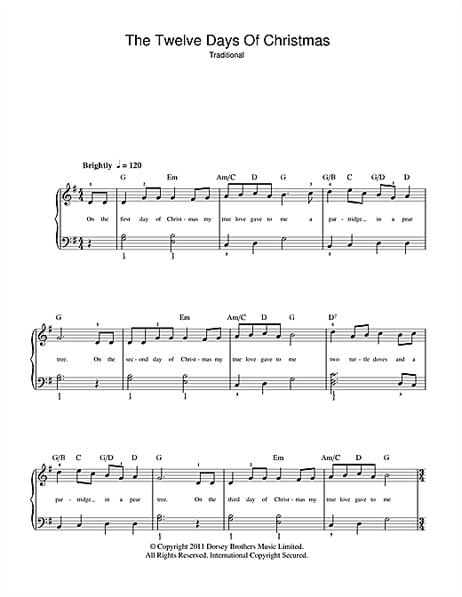 Learn to play Christmas Carol The Twelve Days Of Christmas sheet music for Easy Piano in minutes. Christmas Carol The Twelve Days Of Christmas sheet music notes and chords. Download Printable PDF.