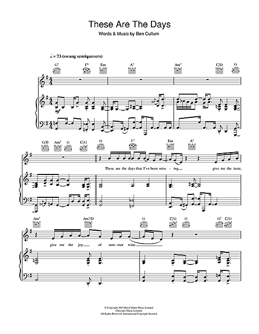 Learn to play Jamie Cullum These Are The Days sheet music for Violin in minutes. Jamie Cullum These Are The Days sheet music notes and chords. Download Printable PDF.