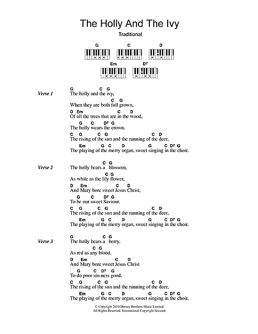 Learn to play Christmas Carol The Holly And The Ivy sheet music for Lyrics & Piano Chords in minutes. Christmas Carol The Holly And The Ivy sheet music notes and chords. Download Printable PDF.
