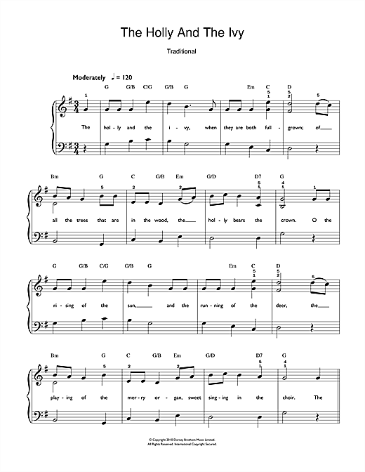 Learn to play Christmas Carol The Holly And The Ivy sheet music for Easy Piano in minutes. Christmas Carol The Holly And The Ivy sheet music notes and chords. Download Printable PDF.