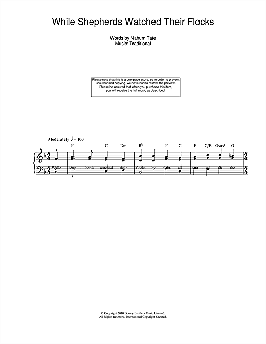 Learn to play Christmas Carol While Shepherds Watched Their Flocks sheet music for Piano, Vocal & Guitar (Right-Hand Melody) in minutes. Christmas Carol While Shepherds Watched Their Flocks sheet music notes and chords. Download Printable PDF.