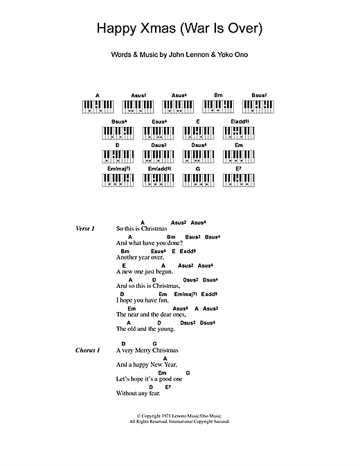 Learn to play John Lennon Happy Xmas (War Is Over) sheet music for Lyrics & Piano Chords in minutes. John Lennon Happy Xmas (War Is Over) sheet music notes and chords. Download Printable PDF.