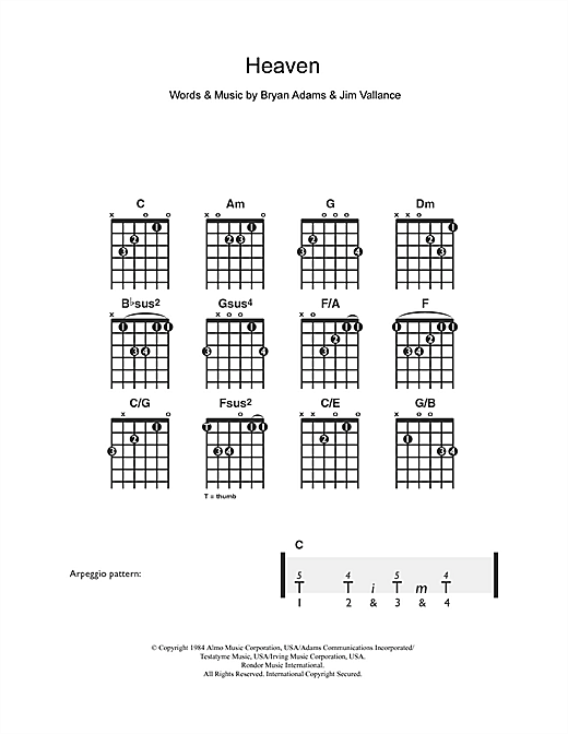 Learn to play Bryan Adams Heaven sheet music for Guitar in minutes. Bryan Adams Heaven sheet music notes and chords. Download Printable PDF.