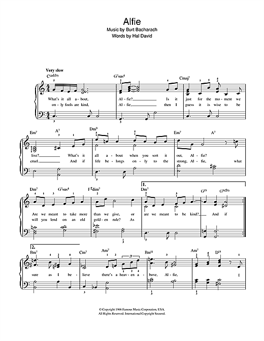Learn to play Burt Bacharach Alfie sheet music for Beginner Piano in minutes. Burt Bacharach Alfie sheet music notes and chords. Download Printable PDF.
