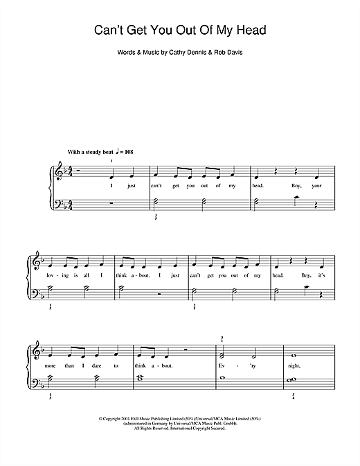 Learn to play Kylie Minogue Can't Get You Out Of My Head sheet music for 5-Finger Piano in minutes. Kylie Minogue Can't Get You Out Of My Head sheet music notes and chords. Download Printable PDF.