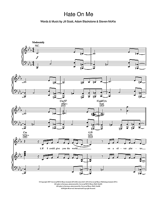 Learn to play Glee Cast Hate On Me sheet music for Piano, Vocal & Guitar (Right-Hand Melody) in minutes. Glee Cast Hate On Me sheet music notes and chords. Download Printable PDF.