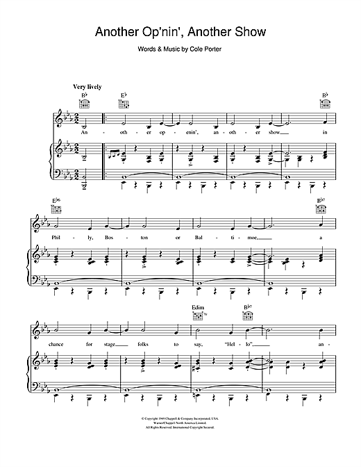 Learn to play Cole Porter Another Op'nin', Another Show (from Kiss Me Kate) sheet music for Piano, Vocal & Guitar (Right-Hand Melody) in minutes. Cole Porter Another Op'nin', Another Show (from Kiss Me Kate) sheet music notes and chords. Download Printable PDF.