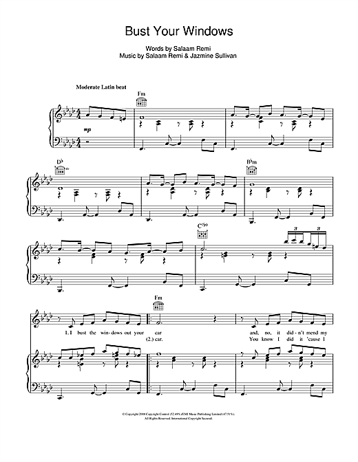 Learn to play Jazmine Sullivan Bust Your Windows sheet music for Piano, Vocal & Guitar (Right-Hand Melody) in minutes. Jazmine Sullivan Bust Your Windows sheet music notes and chords. Download Printable PDF.