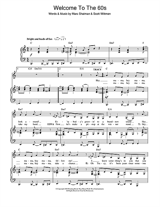 Learn to play Marc Shaiman Welcome To The 60s (from Hairspray) sheet music for Piano, Vocal & Guitar (Right-Hand Melody) in minutes. Marc Shaiman Welcome To The 60s (from Hairspray) sheet music notes and chords. Download Printable PDF.