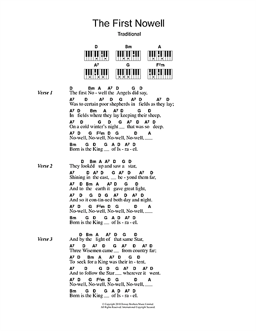 Learn to play Christmas Carol The First Nowell sheet music for Lyrics & Piano Chords in minutes. Christmas Carol The First Nowell sheet music notes and chords. Download Printable PDF.