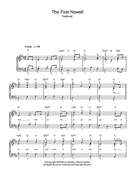 Learn to play Christmas Carol The First Nowell sheet music for Beginner Piano in minutes. Christmas Carol The First Nowell sheet music notes and chords. Download Printable PDF.