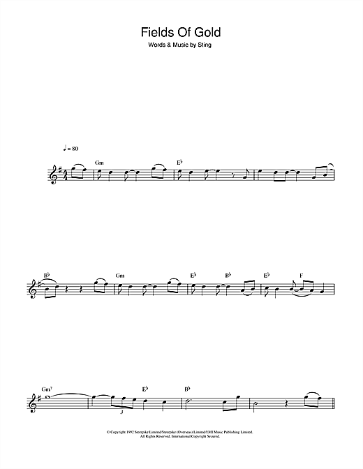 Learn to play Sting Fields Of Gold sheet music for Alto Saxophone in minutes. Sting Fields Of Gold sheet music notes and chords. Download Printable PDF.