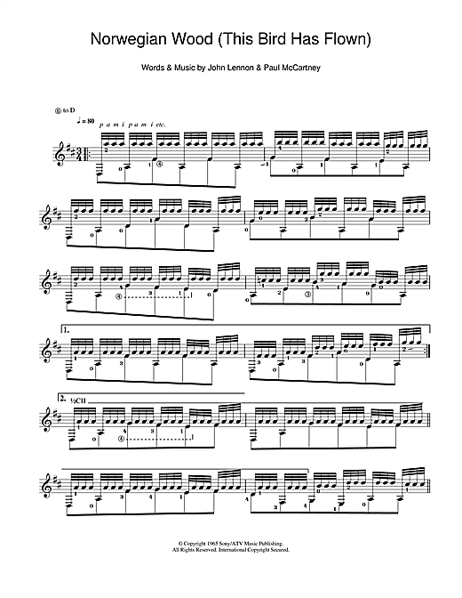 Learn to play The Beatles Norwegian Wood (This Bird Has Flown) sheet music for Guitar in minutes. The Beatles Norwegian Wood (This Bird Has Flown) sheet music notes and chords. Download Printable PDF.