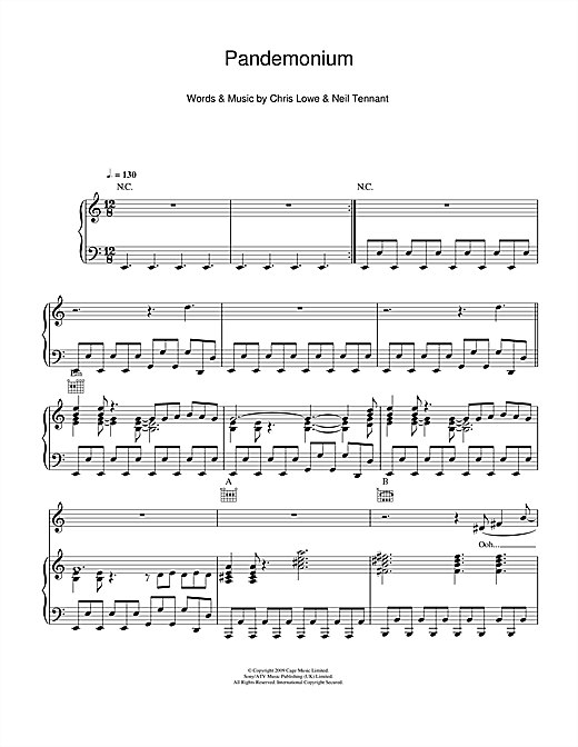 Learn to play Pet Shop Boys Pandemonium sheet music for Piano, Vocal & Guitar in minutes. Pet Shop Boys Pandemonium sheet music notes and chords. Download Printable PDF.