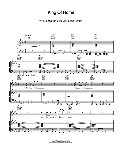 Learn to play Pet Shop Boys King Of Rome sheet music for Piano, Vocal & Guitar in minutes. Pet Shop Boys King Of Rome sheet music notes and chords. Download Printable PDF.