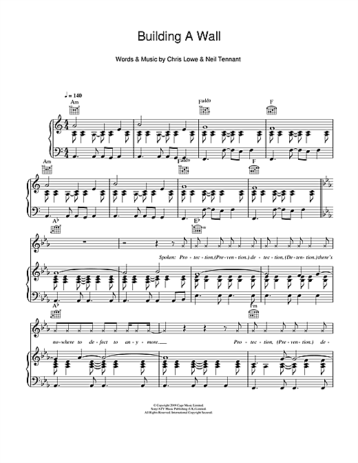 Learn to play Pet Shop Boys Building A Wall sheet music for Piano, Vocal & Guitar in minutes. Pet Shop Boys Building A Wall sheet music notes and chords. Download Printable PDF.