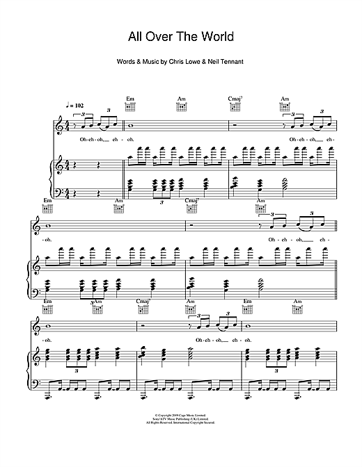 Learn to play Pet Shop Boys All Over The World sheet music for Piano, Vocal & Guitar in minutes. Pet Shop Boys All Over The World sheet music notes and chords. Download Printable PDF.