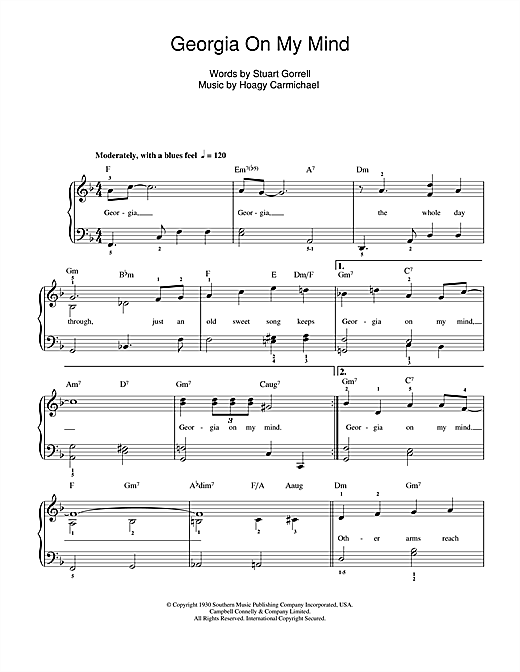 Learn to play Ray Charles Georgia On My Mind sheet music for Beginner Piano in minutes. Ray Charles Georgia On My Mind sheet music notes and chords. Download Printable PDF.