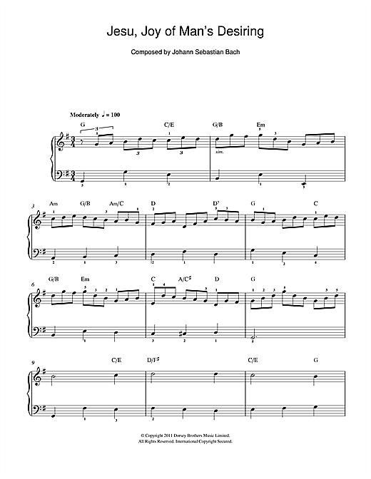 Learn to play J.S. Bach Jesu, Joy Of Man's Desiring sheet music for Beginner Piano in minutes. J.S. Bach Jesu, Joy Of Man's Desiring sheet music notes and chords. Download Printable PDF.