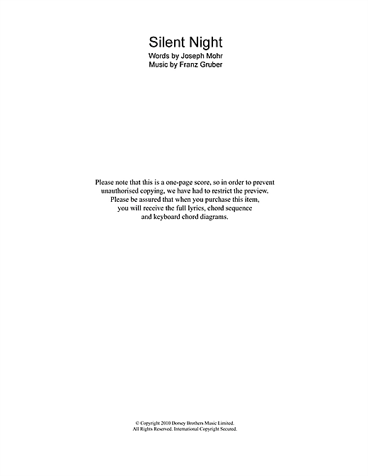 Learn to play Franz Gruber Silent Night sheet music for Lyrics & Piano Chords in minutes. Franz Gruber Silent Night sheet music notes and chords. Download Printable PDF.