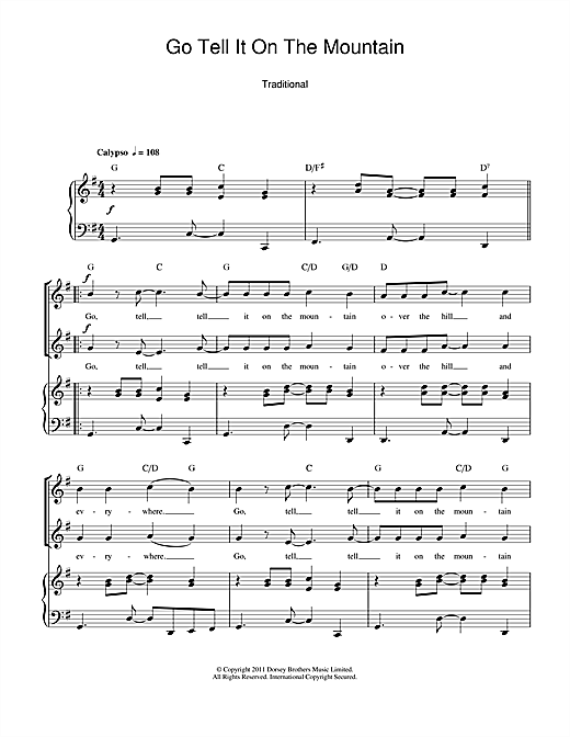Learn to play African-American Spiritual Go Tell It On The Mountain sheet music for 2-Part Choir in minutes. African-American Spiritual Go Tell It On The Mountain sheet music notes and chords. Download Printable PDF.