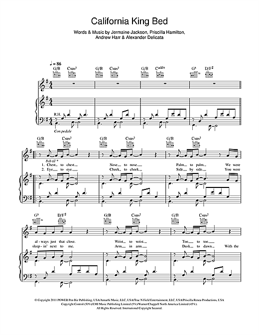 Learn to play Rihanna California King Bed sheet music for Piano, Vocal & Guitar (Right-Hand Melody) in minutes. Rihanna California King Bed sheet music notes and chords. Download Printable PDF.
