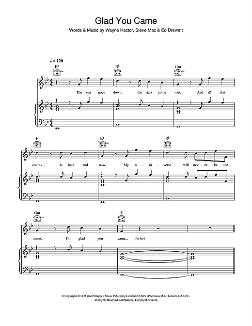 Learn to play The Wanted Glad You Came sheet music for Piano, Vocal & Guitar (Right-Hand Melody) in minutes. The Wanted Glad You Came sheet music notes and chords. Download Printable PDF.