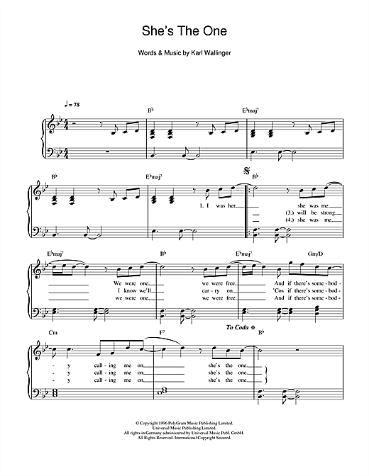 Learn to play Robbie Williams She's The One sheet music for Easy Piano in minutes. Robbie Williams She's The One sheet music notes and chords. Download Printable PDF.