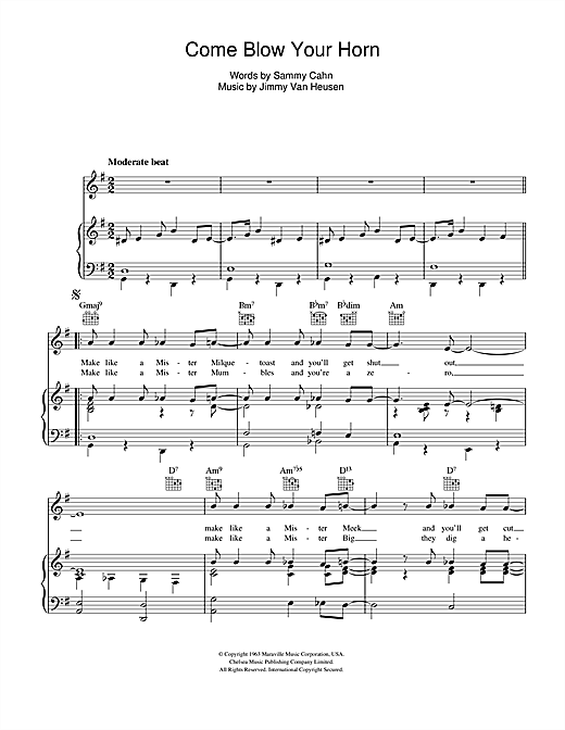 Learn to play Frank Sinatra Come Blow Your Horn sheet music for Piano, Vocal & Guitar (Right-Hand Melody) in minutes. Frank Sinatra Come Blow Your Horn sheet music notes and chords. Download Printable PDF.