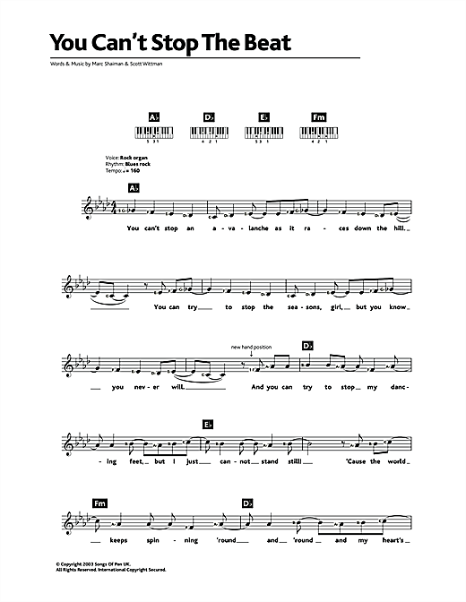 Learn to play Marc Shaiman You Can't Stop The Beat (from Hairspray) sheet music for Keyboard in minutes. Marc Shaiman You Can't Stop The Beat (from Hairspray) sheet music notes and chords. Download Printable PDF.