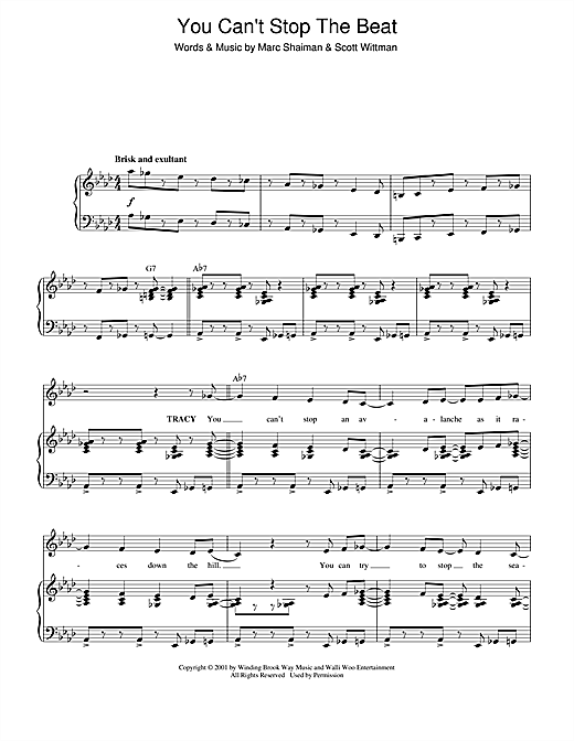 Learn to play Marc Shaiman You Can't Stop The Beat (from Hairspray) sheet music for Piano, Vocal & Guitar (Right-Hand Melody) in minutes. Marc Shaiman You Can't Stop The Beat (from Hairspray) sheet music notes and chords. Download Printable PDF.