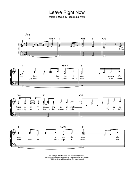 Learn to play Will Young Leave Right Now sheet music for Easy Piano in minutes. Will Young Leave Right Now sheet music notes and chords. Download Printable PDF.