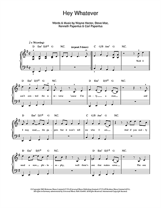 Learn to play Westlife Hey Whatever sheet music for Beginner Piano in minutes. Westlife Hey Whatever sheet music notes and chords. Download Printable PDF.