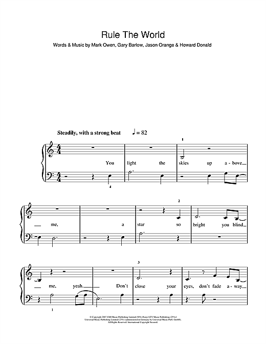 Learn to play Take That Rule The World (from Stardust) sheet music for 5-Finger Piano in minutes. Take That Rule The World (from Stardust) sheet music notes and chords. Download Printable PDF.